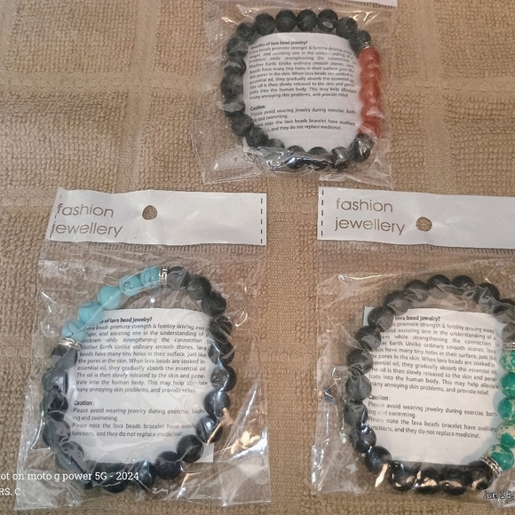 Unisex Lava And Gemstone Bracelets Set Of Three Brand New In Package - Picture 1 of 12